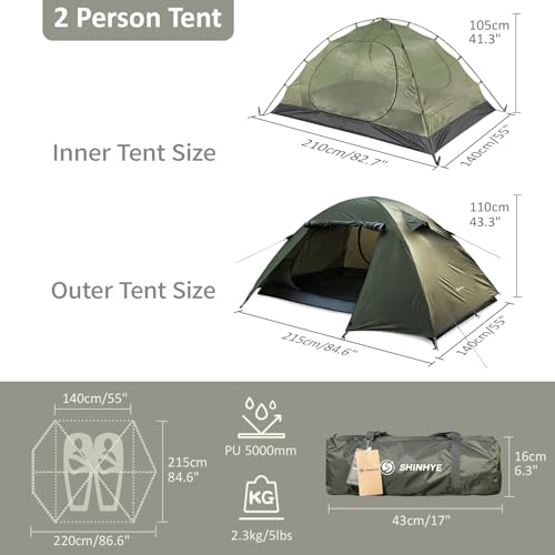 Backpacking Tent for Camping 2/3/4 Person Waterproof Windproof Outdoor Tents Easy Setup Two Doors Double Layer Lightweig