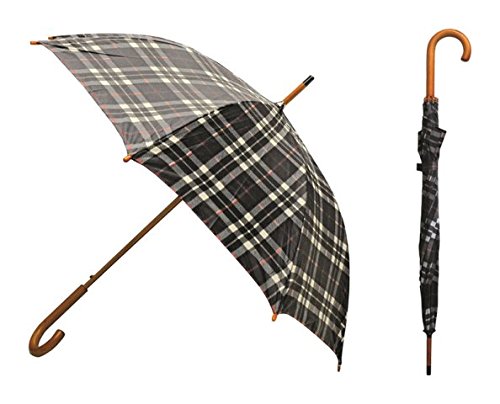 Classic Auto Open Umbrella with Real Wooden Hook Handle + Waterproof + Outdoor Activities + Rain Protection + Lightweigh