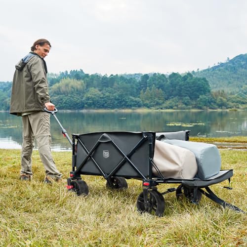 TIMBER RIDGE 47" L Collapsible Folding Wagon with Tailgate, Heavy Duty Beach Wagon for Sand Camping, 300lbs Capacity Fol